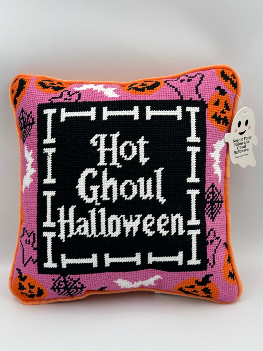 TikTok Viral‎ Hot Ghoul Halloween Needlepoint Pillow Burlington Code Orange NWT